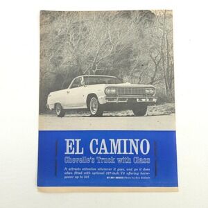 Chevrolet EL Camino 327 V8 Print Ad Promo Art Upcycled Decor Vintage Truck Car